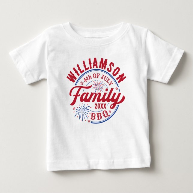 Matchande familj Namn 4:e juli Rött vitt blått T Shirt (Framsida)