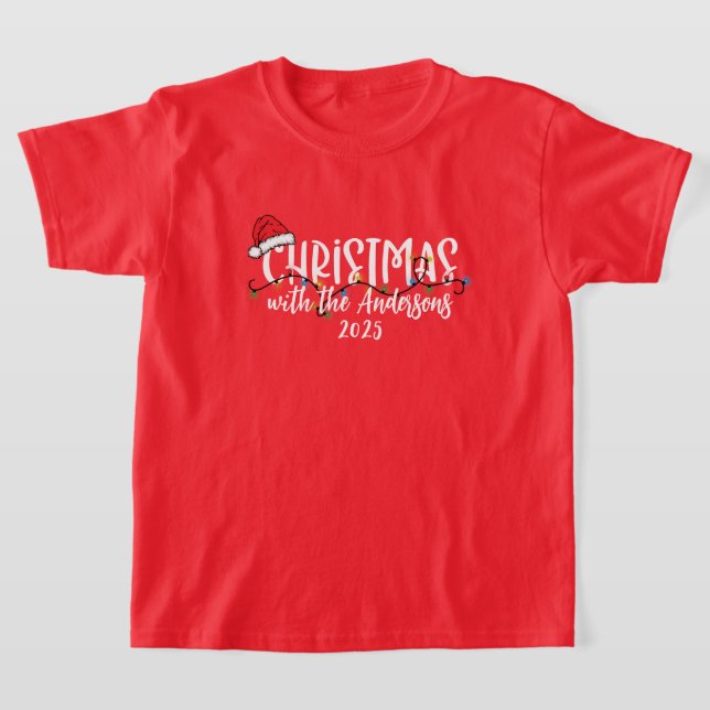 Matchande familje String Ljus Santa Hat jul T Shirt (Laydown)
