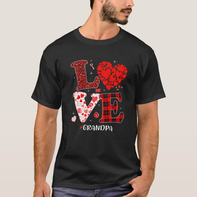 Matchande Family Kärlek Grandpa Heart Funny Valent T Shirt (Framsida)