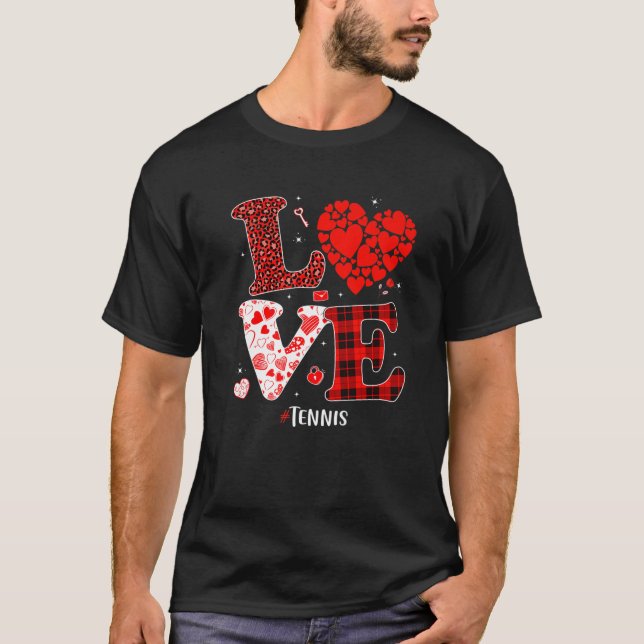 Matchande Family Kärlek Tennis Heart Funny Valenti T Shirt (Framsida)