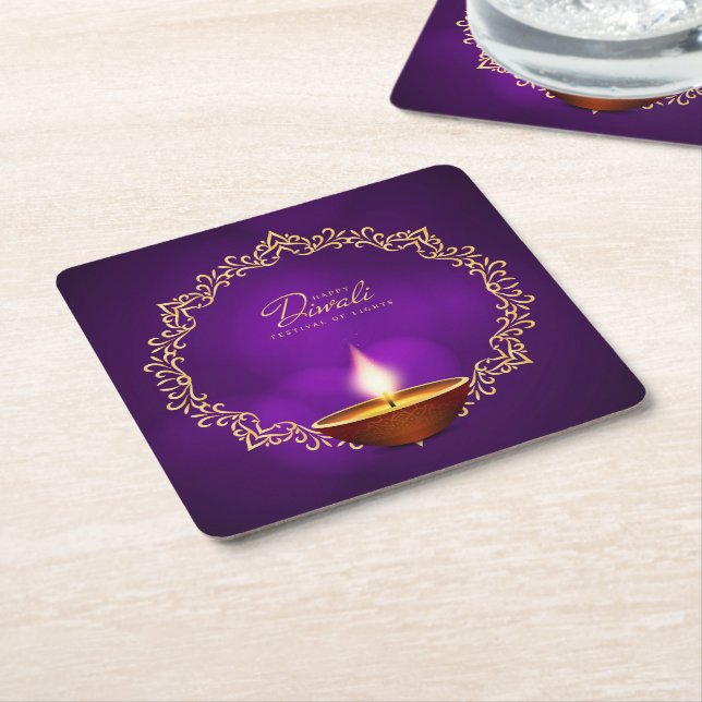 Matchande Glad Diwali Lila Underlägg Papper Kvadrat (Vinklad)