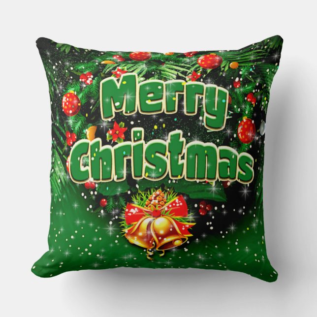 Matchande Grönt God jul Guld Klockor Hälsning Kudde (Framsida)