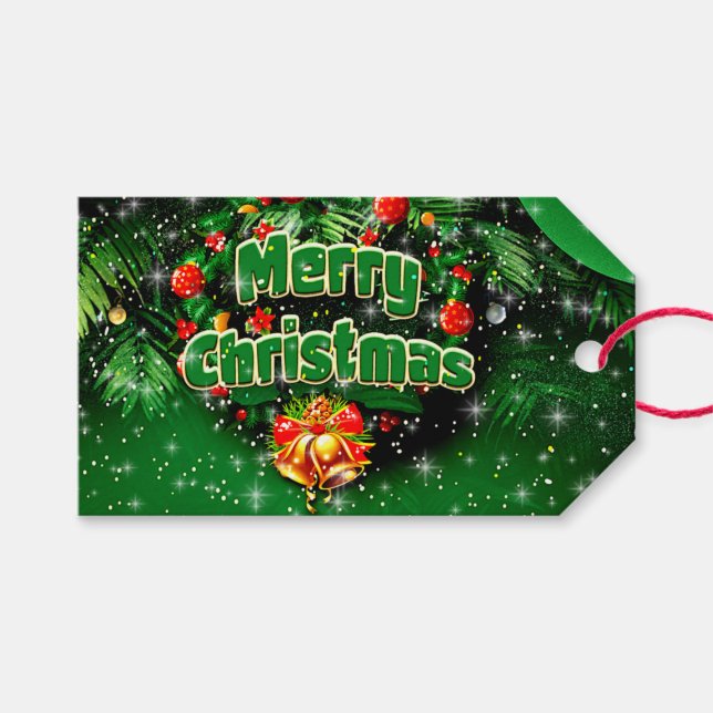 Matchande Grönt God jul Guld Klockor Presentetikett (Framsidan (Horisontell))