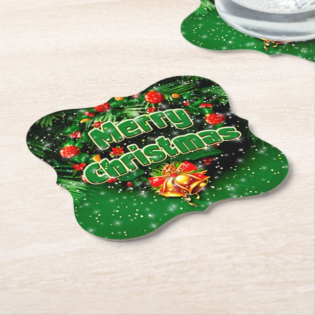 Matchande Grönt God jul Guld Klockor Underlägg Papper (Vinklad)