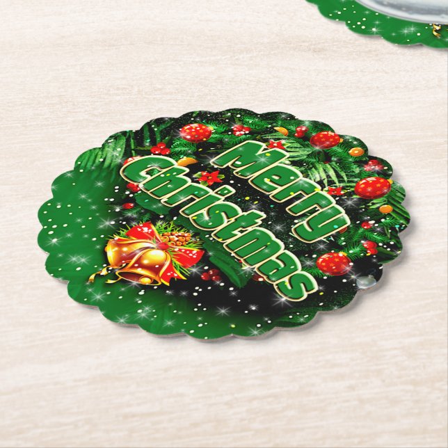 Matchande Grönt God jul Guld Klockor Underlägg Papper (Vinklad)