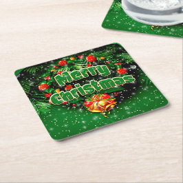 Matchande Grönt God jul Guld Klockor Underlägg Papper Kvadrat