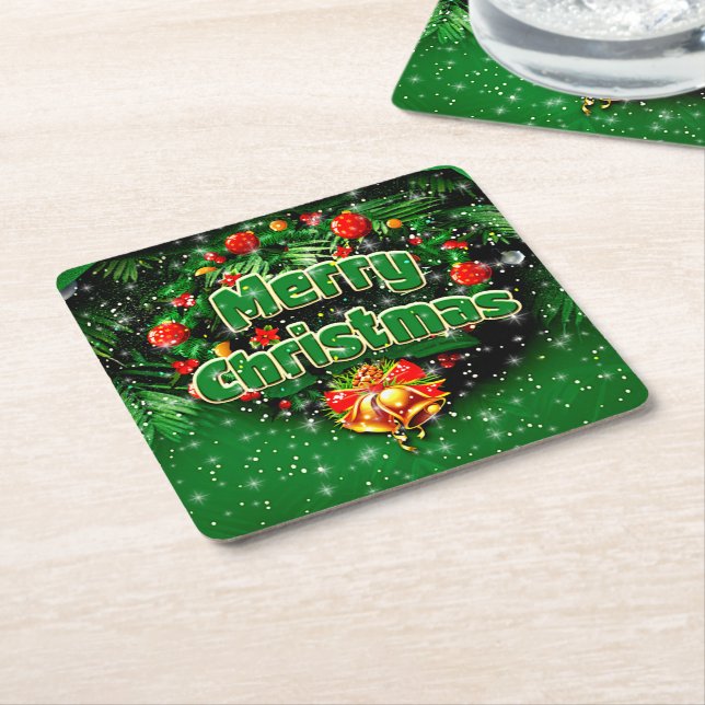 Matchande Grönt God jul Guld Klockor Underlägg Papper Kvadrat (Vinklad)