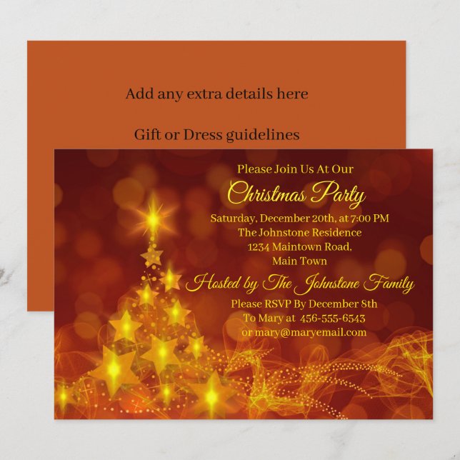 Matchande Guld Stars Träd Byt-jul Inbjudningar (Fram/baksida)