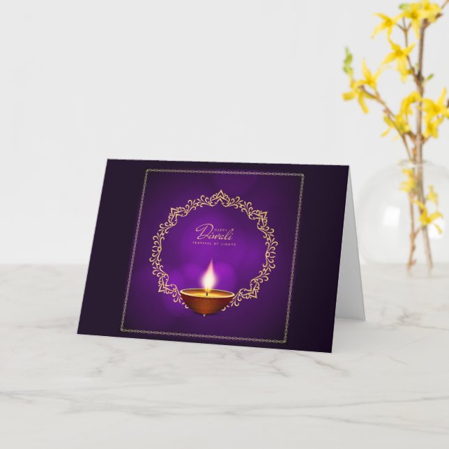 Matchande inbjudan till Lila i Lycklig Diwali/Häls (Gul blomma)