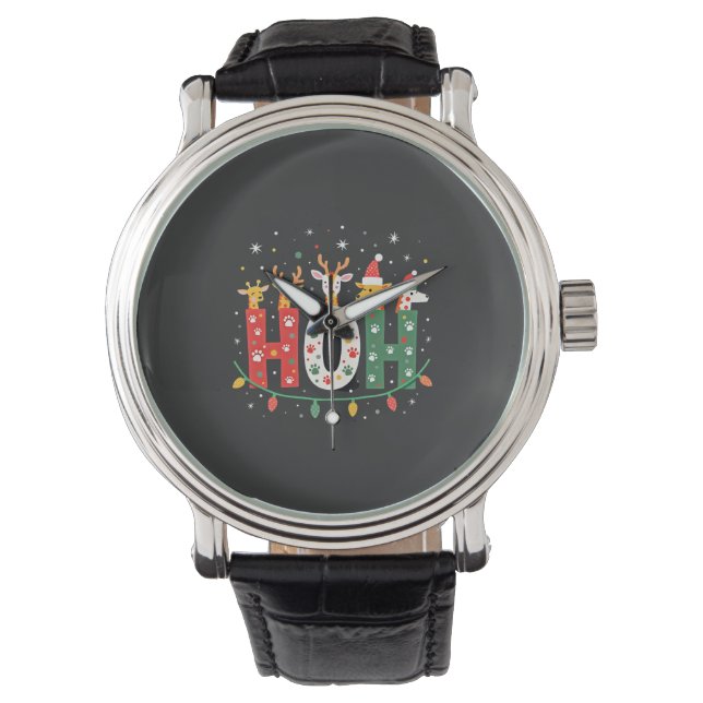 Matchande jul Santa hatt Ho Ho Ho Giraff Anim Armbandsur (Framsida)
