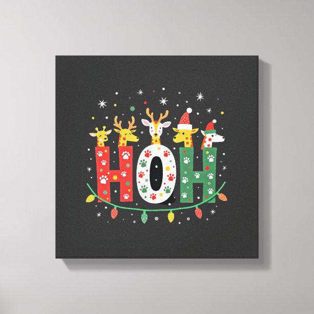 Matchande jul Santa hatt Ho Ho Ho Giraff Anim Canvastryck (Framsida)