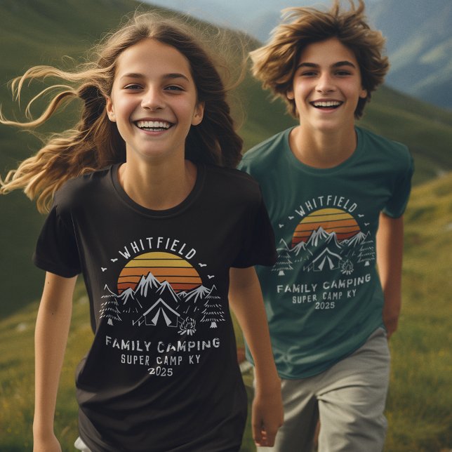 Matchande kampanjson för anpassningsbar Family Vac T Shirt (Retro Family Camping Boys Green Custom T-shirt)