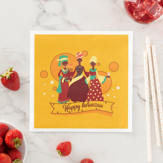 Matchande Lycklig Kwanzaa 3 Dam Gult Pappersservett (Insitu)