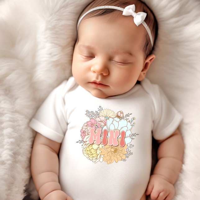 Matchande Mamma och mig Mini Retro Flowers T Shirt (Matching Mommy and me Mini Retro Flowers Baby Bodysuit)