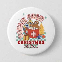 Matchande retro kusin besättning jul barn knapp