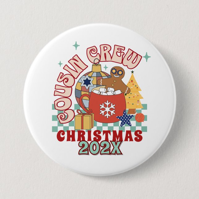 Matchande retro kusin besättning jul barn knapp (Framsida)
