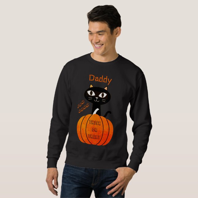 Matchande Spooky Bus eller godis Cute Cat Hallowee Lång Ärmad Tröja (Hel framsida)