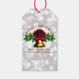 Matchande Ställ in Guld Bell Red Bow-jul Presentetikett