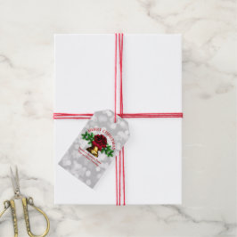 Matchande Ställ in Guld Bell Red Bow-jul Presentetikett