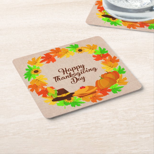 Matchande Thanksgiving Grönt Utandningshastighet G Underlägg Papper Kvadrat (Vinklad)