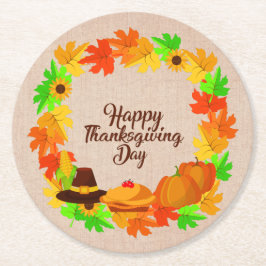 Matchande Thanksgiving Grönt Utandningshastighet G Underlägg Papper Rund