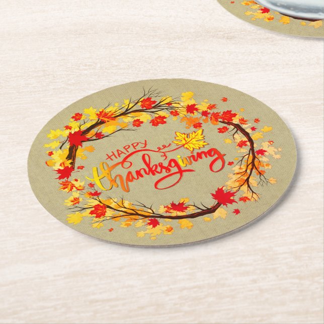 Matchande Thanksgiving höstlöv toner Underlägg Papper Rund (Vinklad)