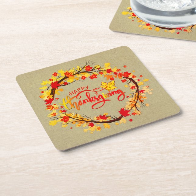 Matchande Thanksgiving Hösttoner Löv Underlägg Papper Kvadrat (Vinklad)