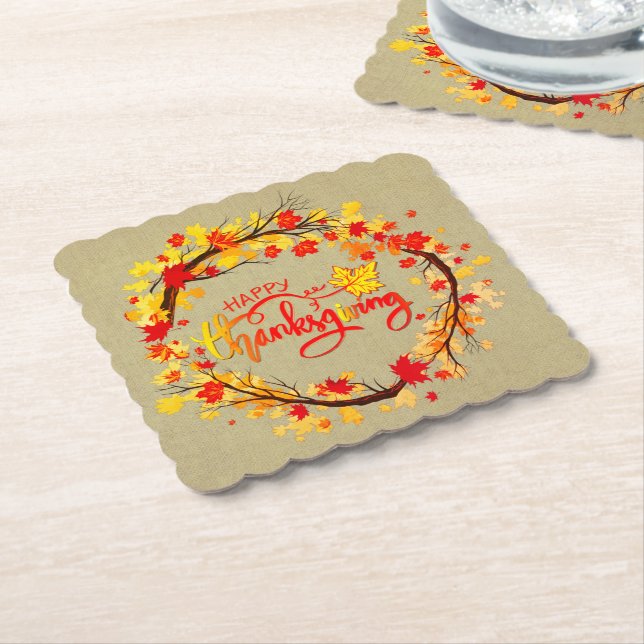 Matchande Thanksgiving Löv-toner avrundade till hö Underlägg Papper (Vinklad)