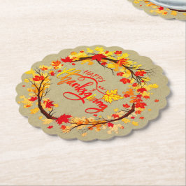 Matchande Thanksgiving Löv-toner hösten Scalloped Underlägg Papper