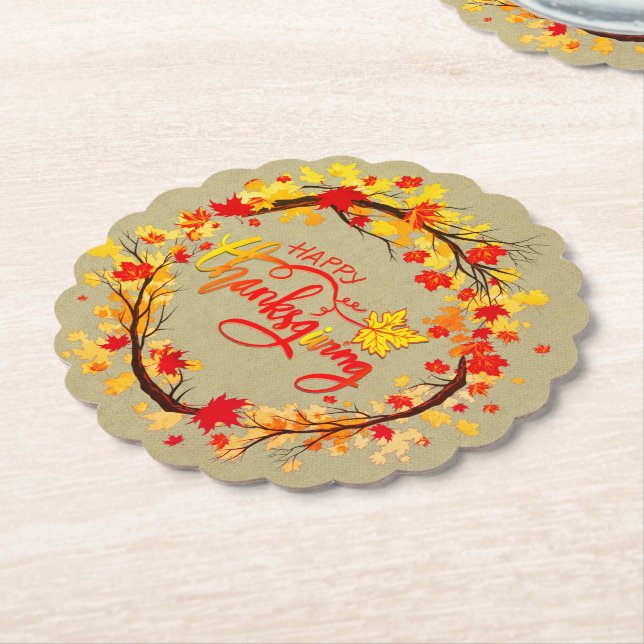 Matchande Thanksgiving Löv-toner hösten Scalloped Underlägg Papper (Vinklad)