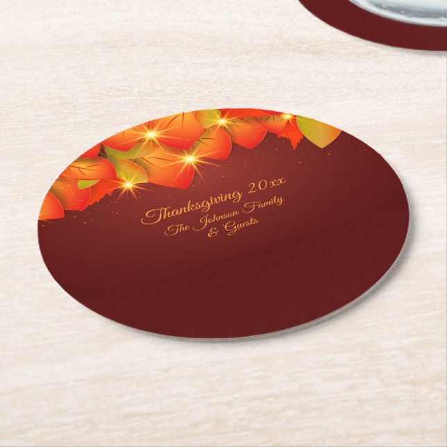Matchande Thanksgiving Orange Löv Namn-rundan Underlägg Papper Rund (Vinklad)