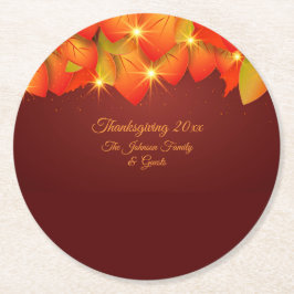 Matchande Thanksgiving Orange Löv Namn-rundan Underlägg Papper Rund
