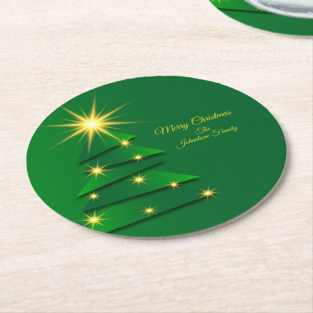 Matchande uppsättning Grönt Träd Ändra Namn Underlägg Papper Rund (Vinklad)
