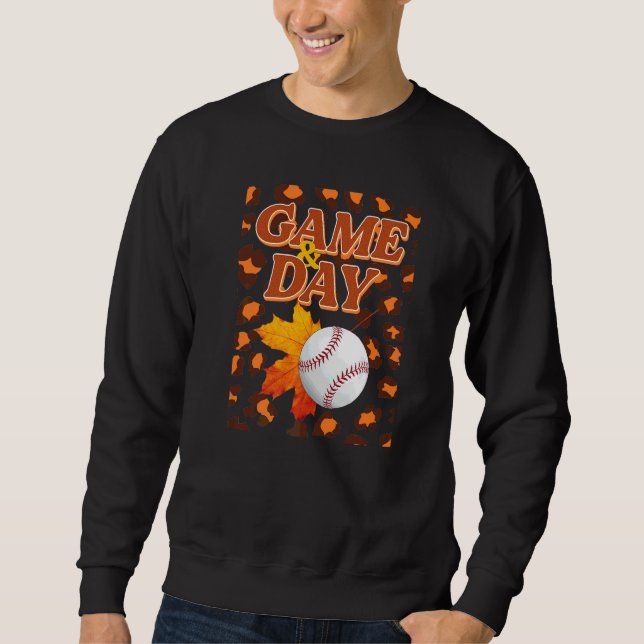 Matchdag Leopard Höstlöv Baseboll  Mamma Blekad Lång Ärmad Tröja (Framsida)