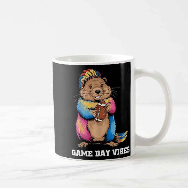 Matchdagsstämning Tribal Groundhog Håller Amerikan Kaffemugg (Höger)