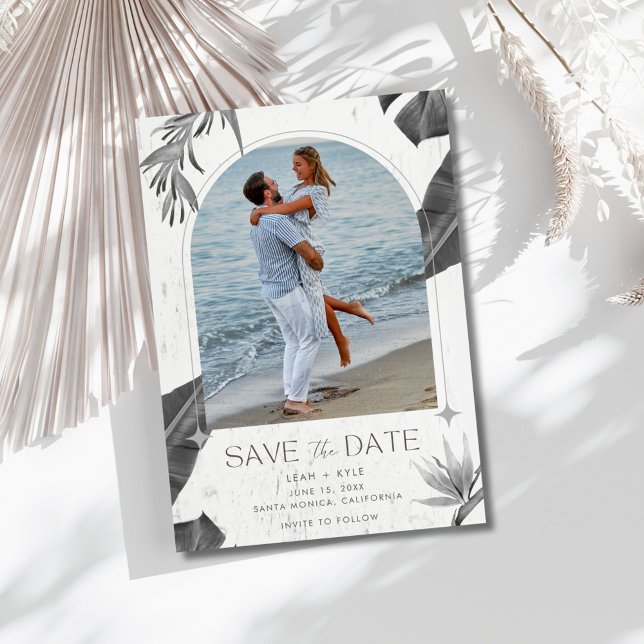 Matchfotomålskrävling Spara Datumet (Arch Photo Destination Beach Wedding Save The Date)
