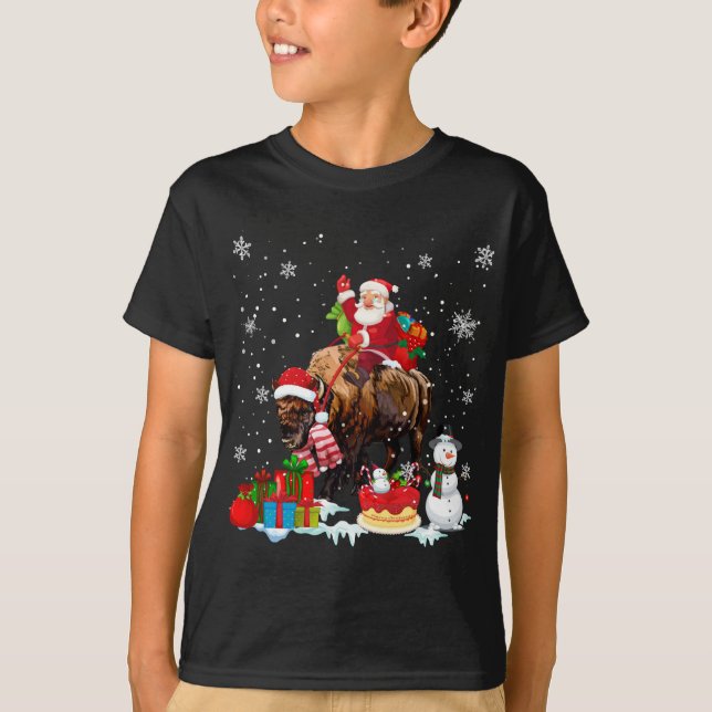 Matchin för familjen Santa Riding Bison jul Pajama T Shirt (Framsida)