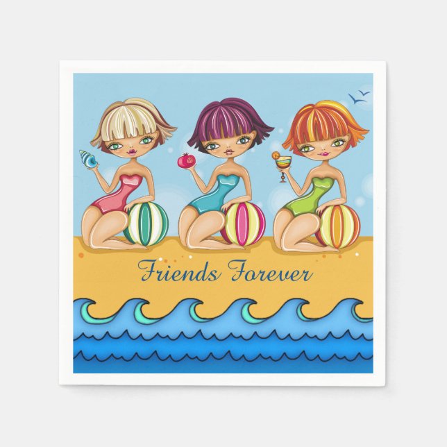 Matching Beach Girls Party Napkin Pappersservett (Framsidan)