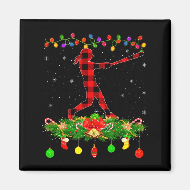 Matching Buffalo Plaid Softball Srts Christmas Paj Magnet (Framsidan)