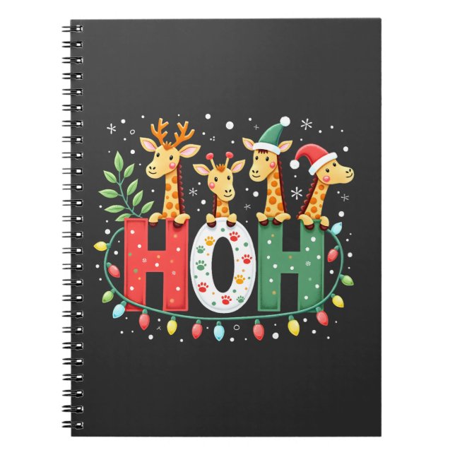 Matching Christmas Santa Hat Ho Ho Ho Giraffe Anim Anteckningsbok (Framsidan)