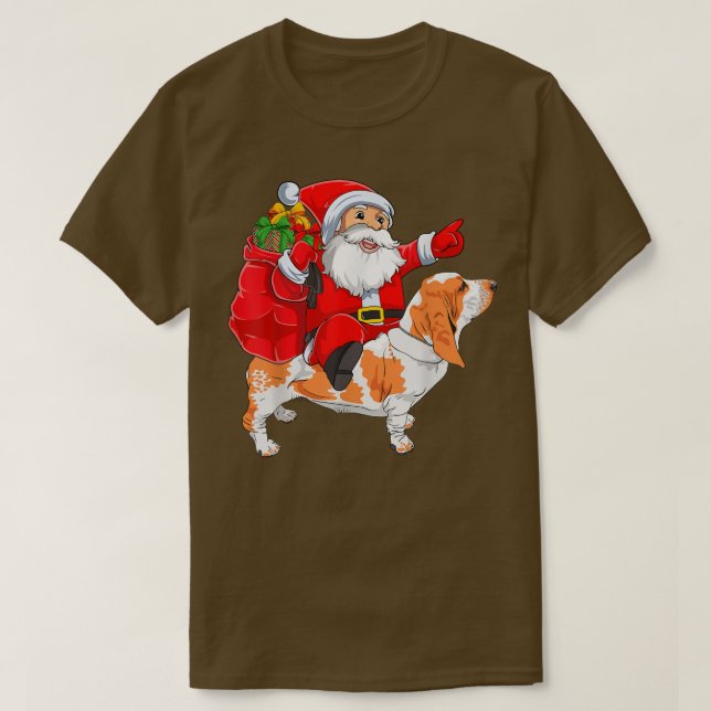 Matching Family Funny Santa Riding Basset Hound Ch T Shirt (Design framsida)