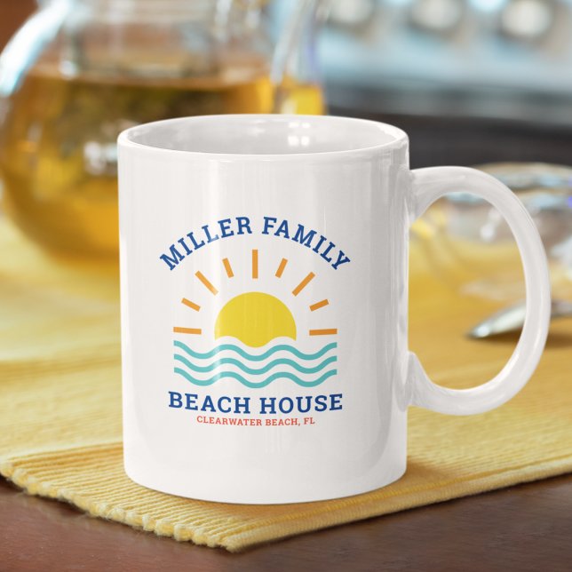 Matching Family Namn Sommar Sunset Beach House Kaffemugg (Skapare uppladdad)