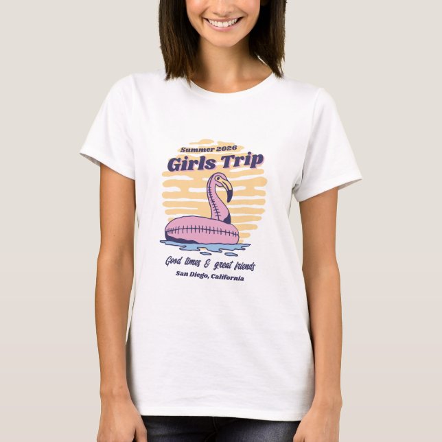 Matching Girls Beach Resa Retro Rosa Flamingo T Shirt (Framsida)