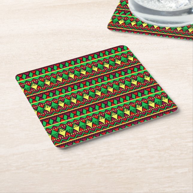 Matching Kwanzaa Gult Red Black Grönt Underlägg Papper Kvadrat (Vinklad)