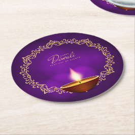 Matching Lycklig Diwali Lila Underlägg Papper Rund