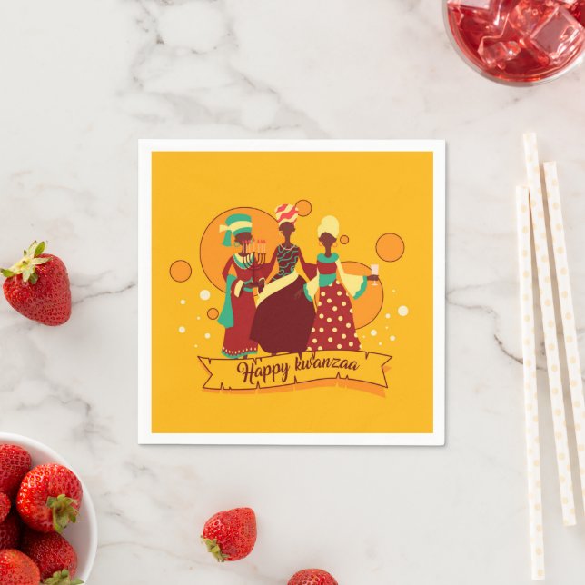 Matching Lycklig Kwanzaa 3 Dam Gult Cocktail Pappersservett (Insitu)