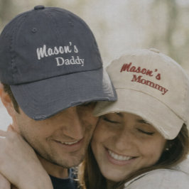Matching Mommy Daddy embroidered caps set Broderad Keps