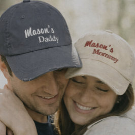 Matching Mommy Daddy embroidered caps set Broderad Keps