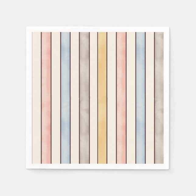 Matching, Subdued Pink, Yellow and Blue Stripes Pappersservett (Framsidan)