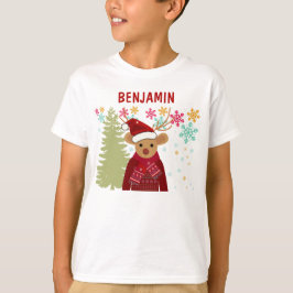Matching Trendy Cute Red Nose Reindeer Christmas T Shirt